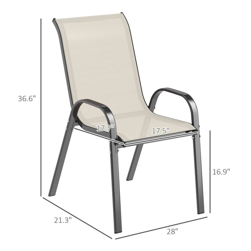 Black Steel Outdoor Dining Chairs Set of 4 with Mesh and Stackable Design - 21.3" W x 28" D x 36.6" H