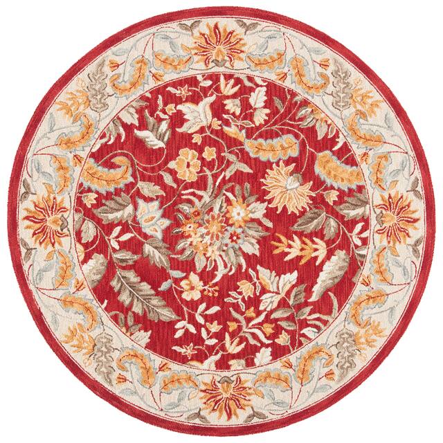 SAFAVIEH Handmade Chelsea Ashlyn French Country Floral Wool Rug - 4' Round - Red