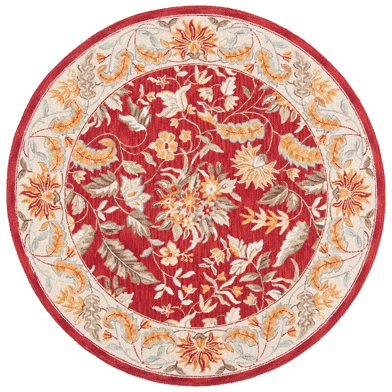 SAFAVIEH Handmade Chelsea Ashlyn French Country Floral Wool Rug - 8'x8'Round - Red