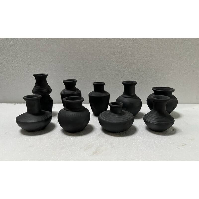 Terracotta Mini Vase Set of 9 - Black Dia 12.6" - Black