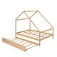 preview thumbnail 17 of 25, Full Size Wooden House Bed With Trundle and Roof for Kids, Boys and Girls