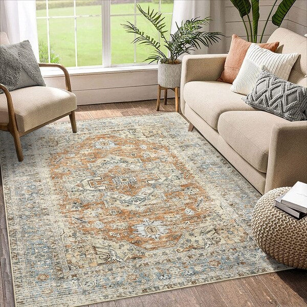 Area Rug Washable Non Slip Carpet Vintage Rugs for Bedroom - Bed