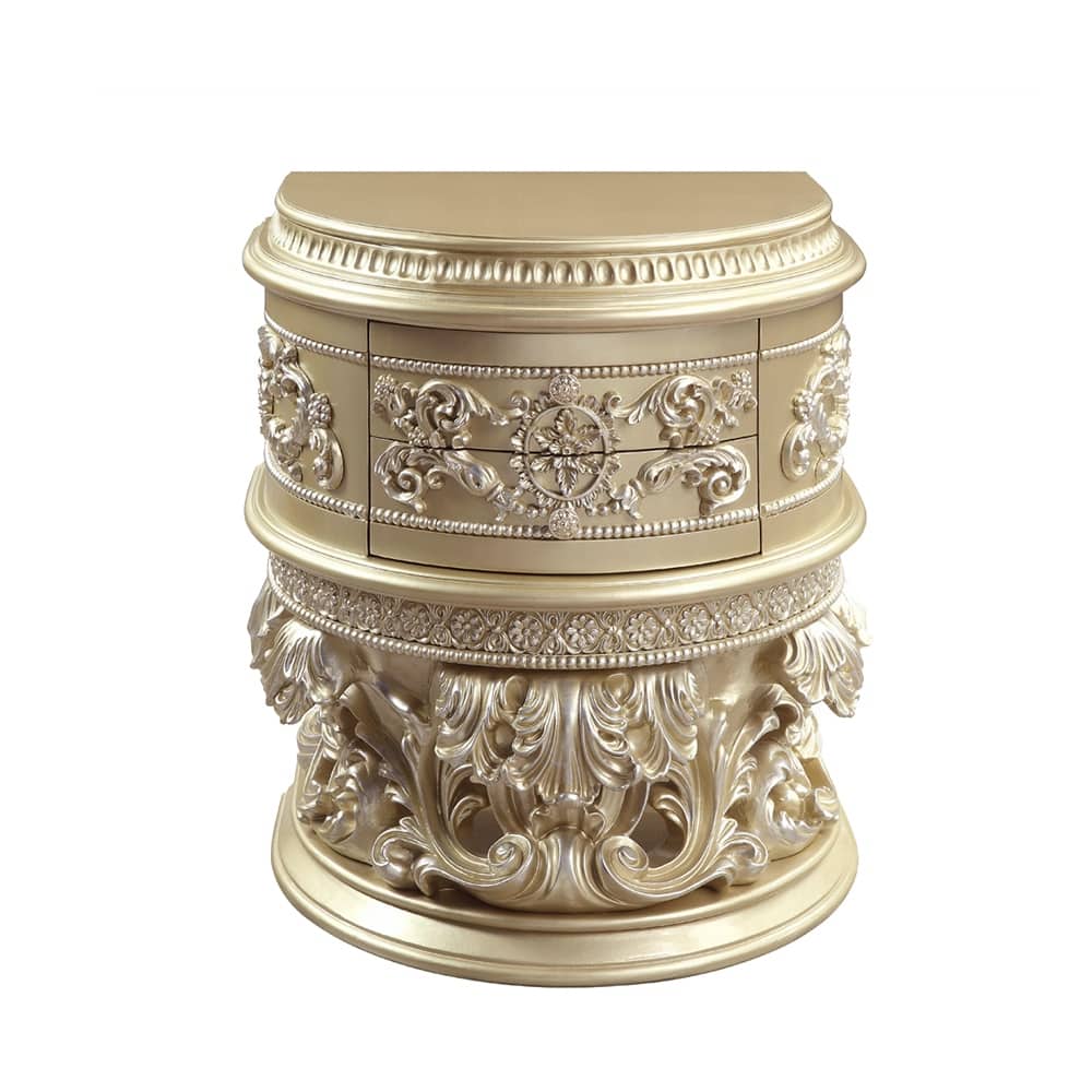 2 Drawers Resin Nightstand in Champagne Silver Finish