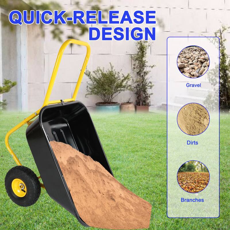 Heavy-Duty Two-Wheel Garden Barrow - 10 Inch Pneumatic Wheels Cart, Yellow & Black