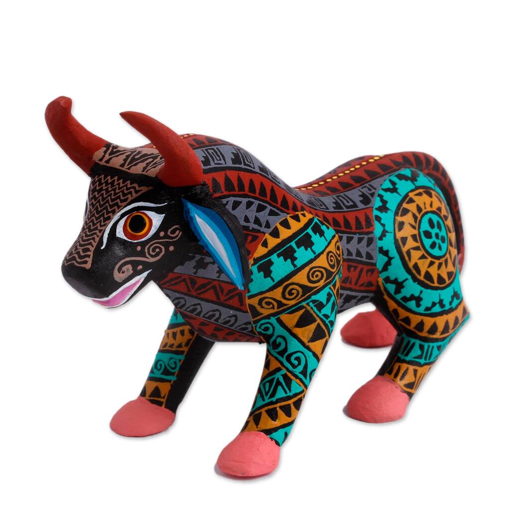 Novica Handmade Intricate Bull Wood Alebrije Figurine