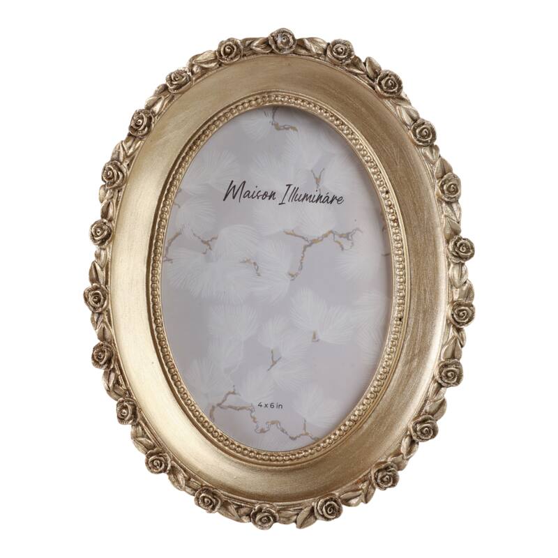 Polyresin Oval Photo Frame with Rosette Border - Gold