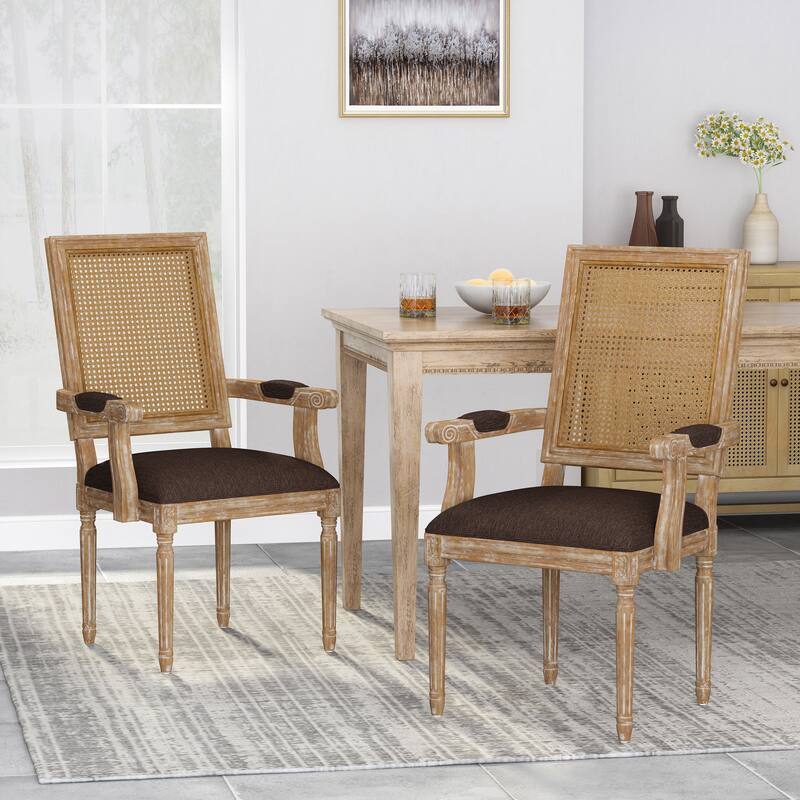 2 Set French Dining Chair Rattan Back Accent Chairs Retro Lounge Chair - Brown