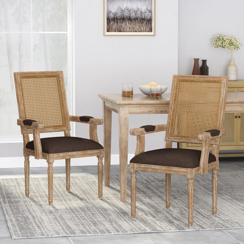 Roomfitters French Country Dining Chairs with Cane Back and Fluted Legs, Set of 2 - Brown