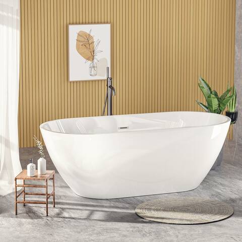 Freestanding Soaking Acrylic Bathtub,67-Inch with Overflow & Pop-up Drain