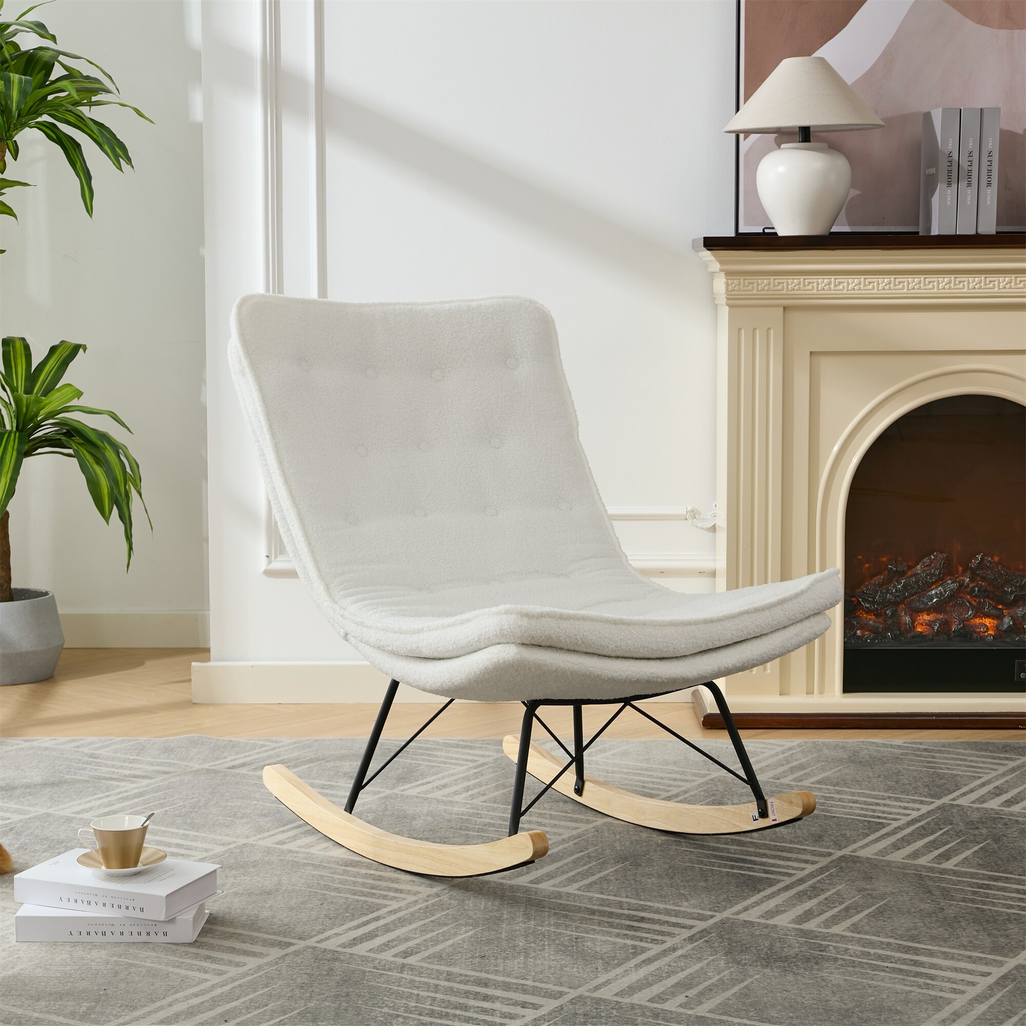 Outdoor Indoor Lazy Upholstered Armless Rocking Chair Lounge Chair with Wide Backrest and Seat Wood Base On Sale Bed Bath Beyond 40792409