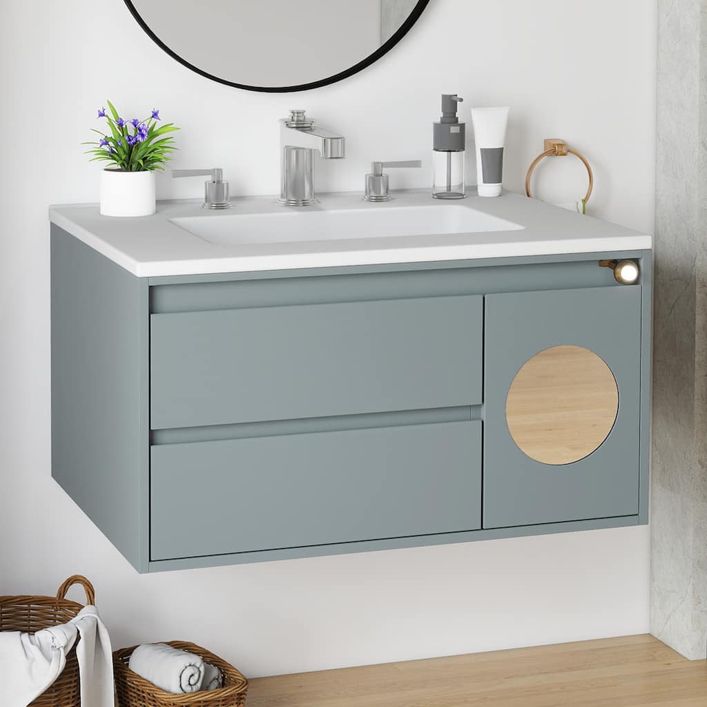 Moasis 31" Gray Bathroom Vanity with Smart Motion-Sensor Light & Ample Storage