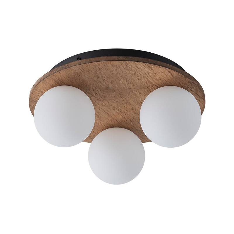 Italy Vintage Wood 3-Light Glass Globe Semi Flush Mount