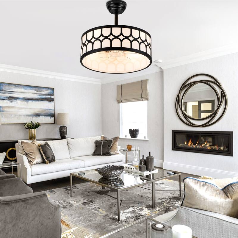 Bella Depot 20" Modern Black Drrum Ceiling Fan with Light and Remote 6-speed