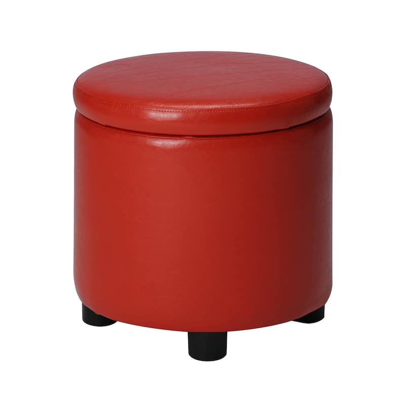 Modern Round Accent Storage Ottoman with Reversible Tray Lid for Seating, Serving and Compact Storage Solutions
