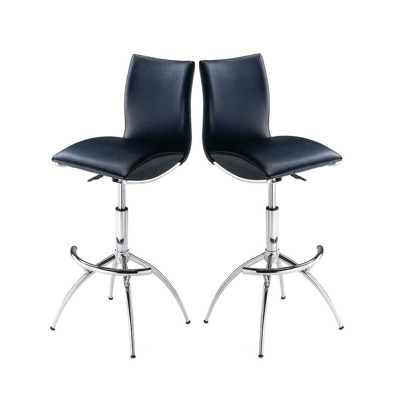 Modern Barstool Leatherette/Chrome Adjustable Height In Black Color - Black