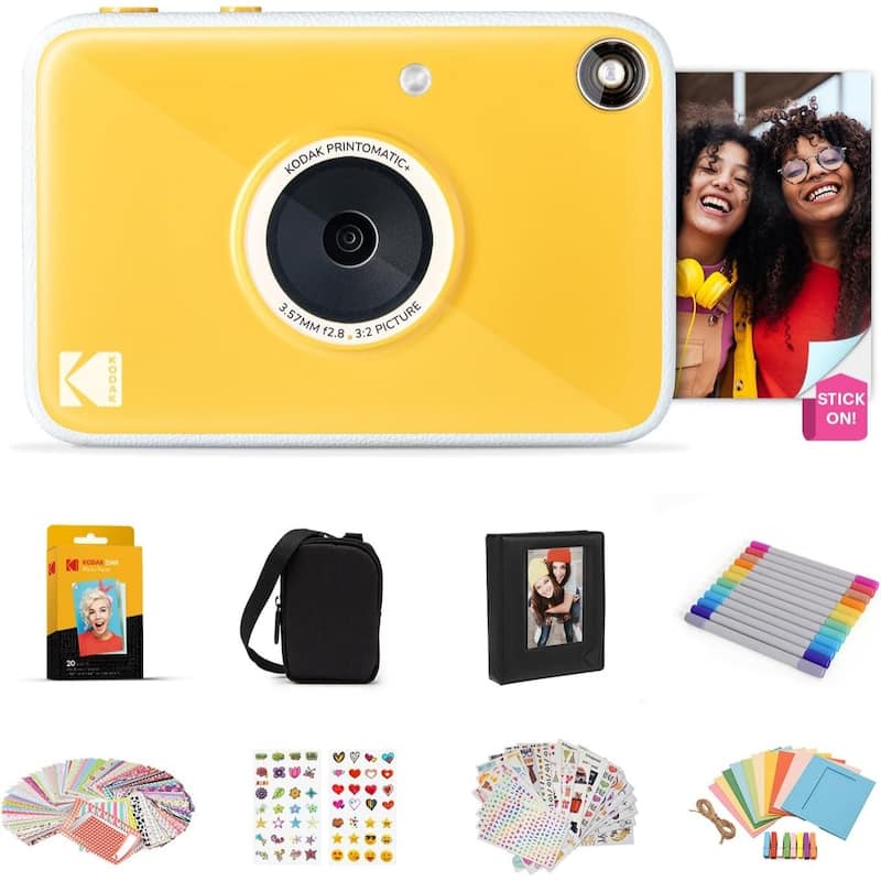 KODAK Printomatic+ Instant Camera Gift Bundle w/Case, Zink Paper & More - Yellow