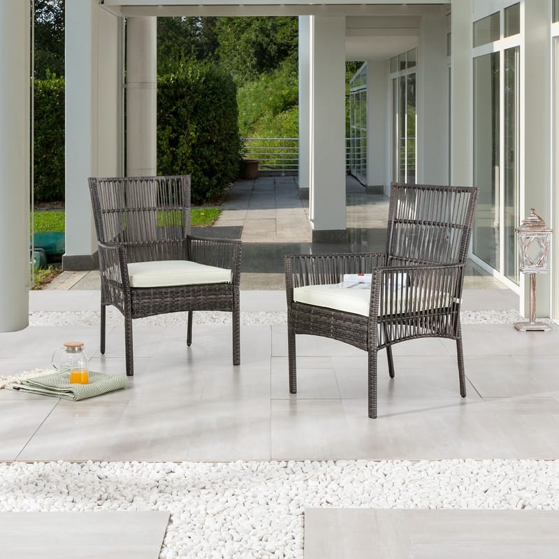PATIO FESTIVAL Outdoor Wicker Dining Chair with Seat Cushion (2-Pack)