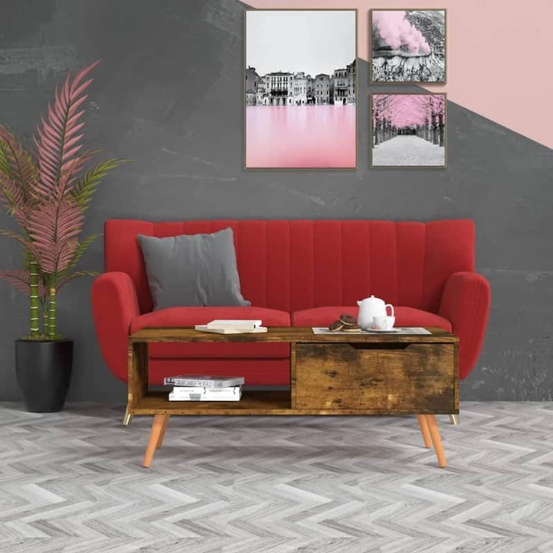 vidaXL Coffee Table End Table Living Room Accent Sofa Table Engineered Wood - 39.4" x 19.5" x 16.9" - Smoked oak