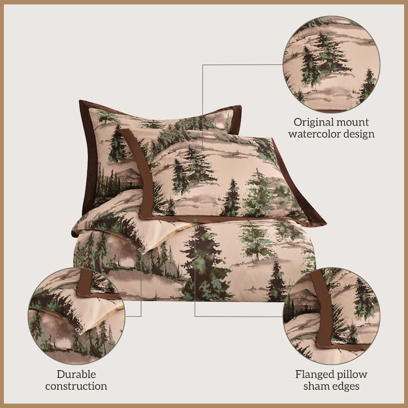 Paseo Road Joshua Pine Tree Print Western Lodge Rustic Cabin Cotton 3 Piece Comforter Set