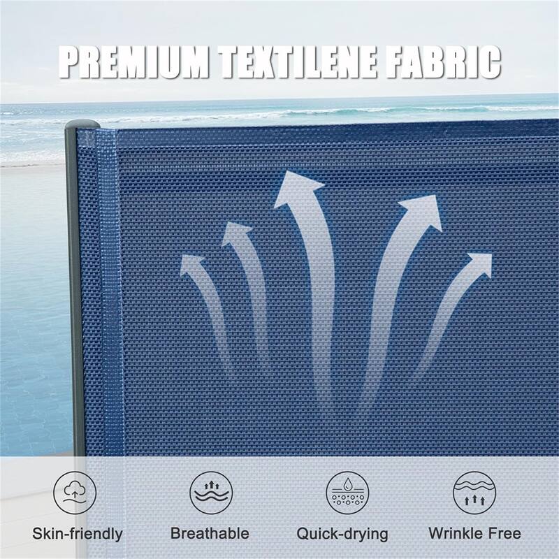 Aluminum Plastic Patio Chaise Lounge w/ Side Table Adjustable Backrest