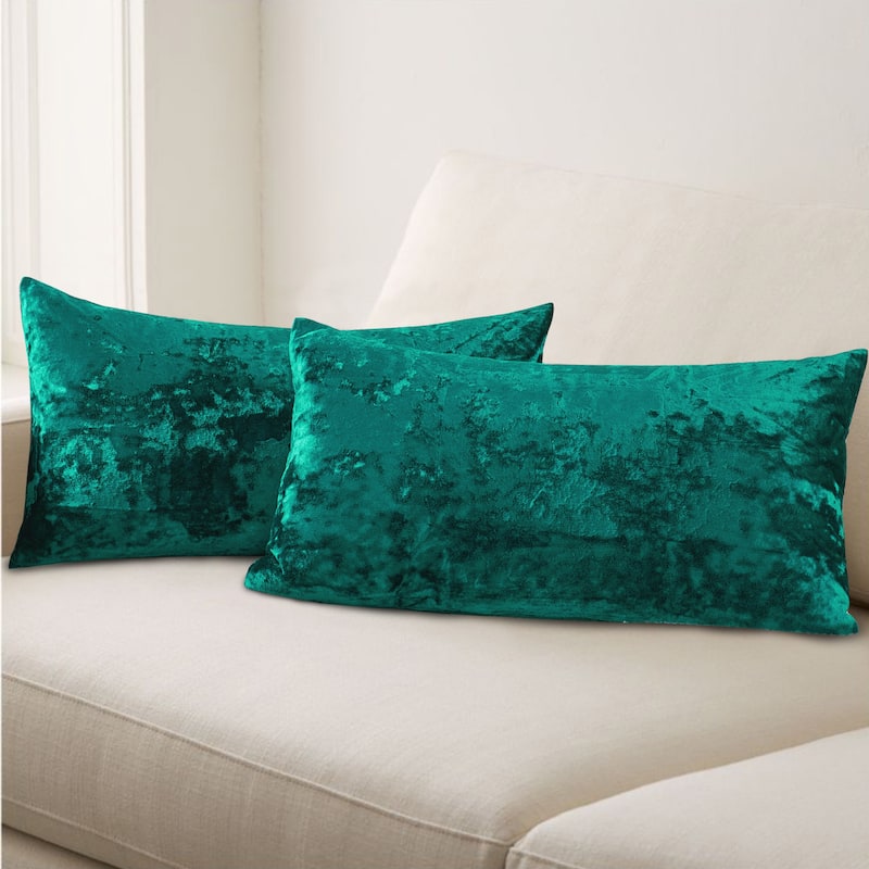 Rancho Crushed Velvet Throw Pillow Cover Set, NO INSERT - 14" x 26" - Sapphire