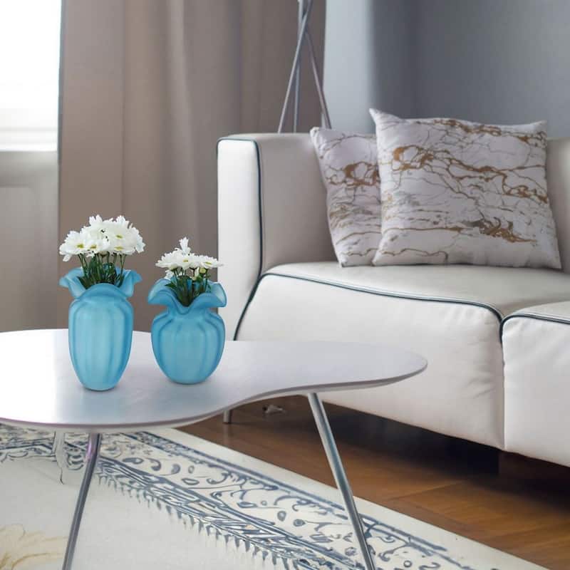 Fleurine Set of 2 Fluted Blooming Decorative Glass Flower Table Vases