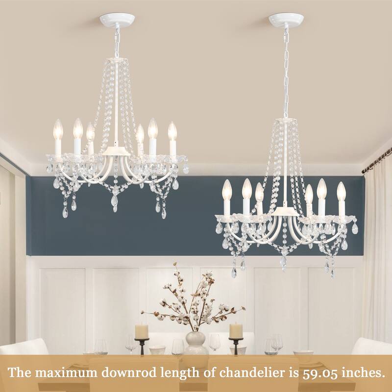 6-Light Classic Candlestick Hanging Crystal Linear Chandelier Lighting Fixture for Dining Room Kitchen Island