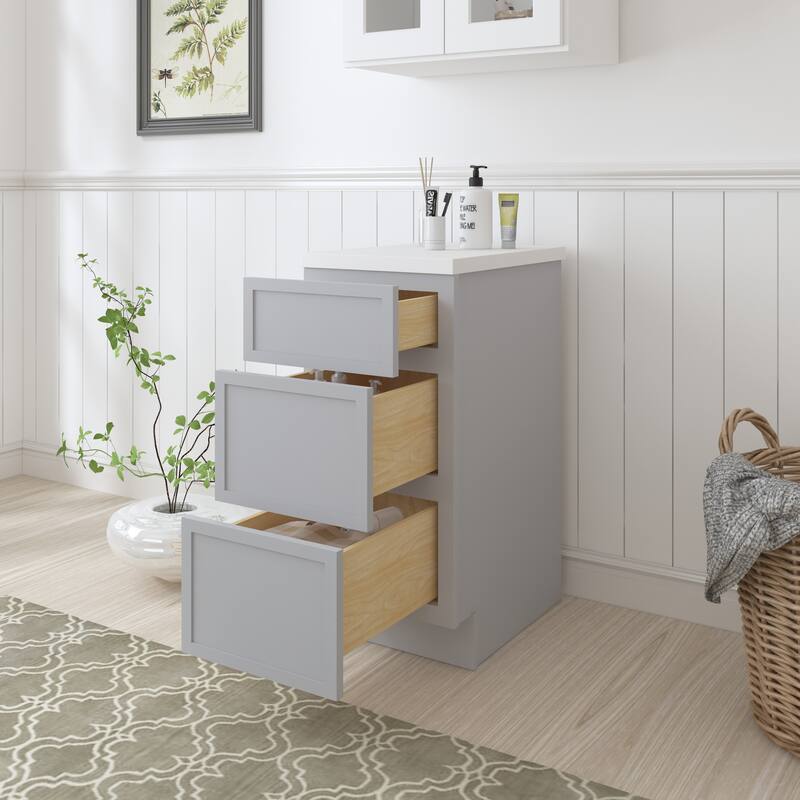 Vanity Art 15" Freestanding Single Base 3 Drawers Storage Cabinet