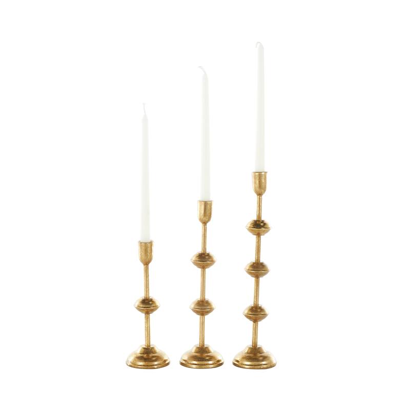Gold Metal Slim Candle Holder with Floating Spheres (Set of 3)