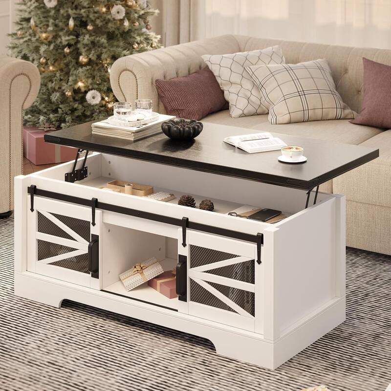 Rustic Multifunctional Lift-Top Coffee Table - N/A