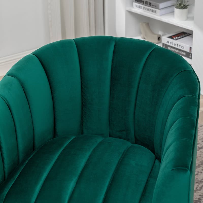 SEYNAR Modern Glam Velvet Upholstered Round Swivel Accent Arm Barrel Chair for Living Room