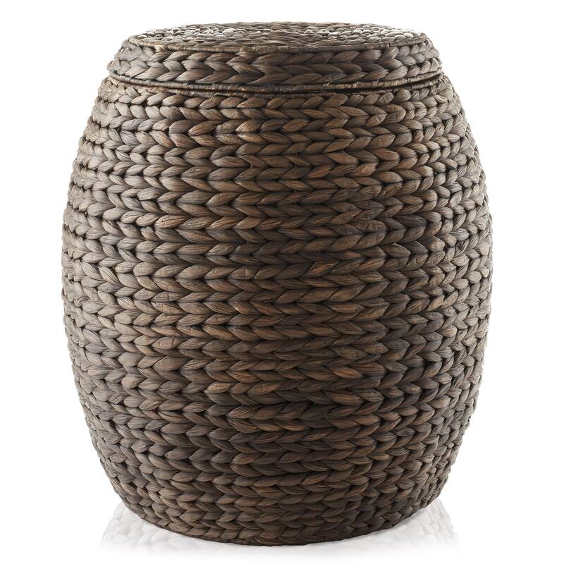 Round Water Hyacinth Storage BasketHamper with Lid