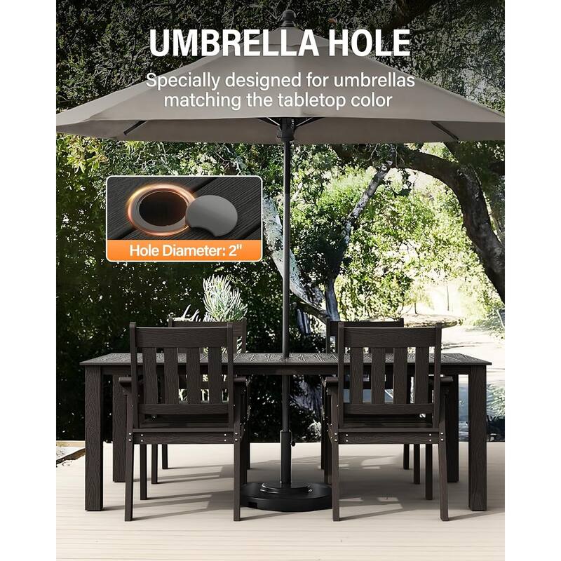 WINSOON 5-Piece HIPS All Weather Outdoor Patio Dining Sets with Umbrella Hole& Aluminum Frame,1-Table 4-Chairs