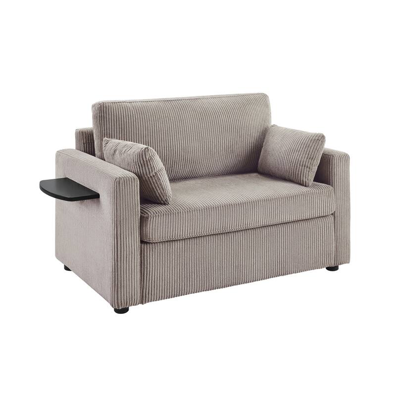 47.2" Twin Size Sleeper Sofa with Foldable Mattress, Side Pocket and 2 USB Ports for Living Room