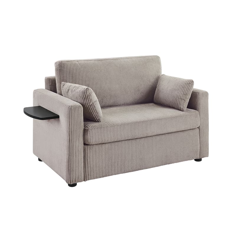 Roomfitters Twin Sofa Bed with Foldable Mattress, Side Table, Storage Pocket and USB Ports for Living Room