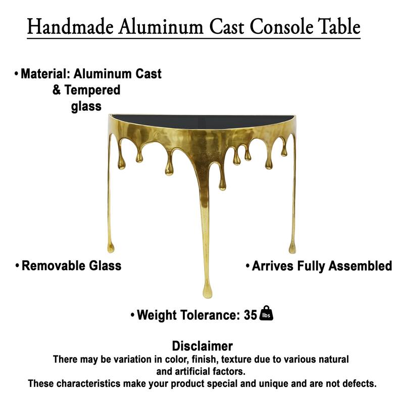 Capri Sofa Console Table 36.25 Half Moon Glass Top Melting Drip Design