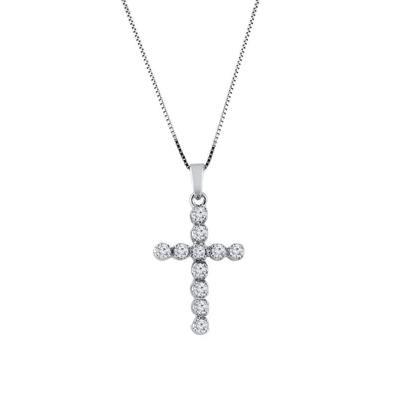 Auriya 14k Gold Round Diamond Cross Necklace 3/8cttw (H-I, I2-I3)