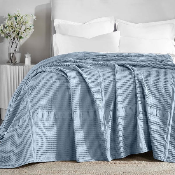 Superior Mai Geometric Waffle Cotton Blanket - Full/Queen - Light Blue