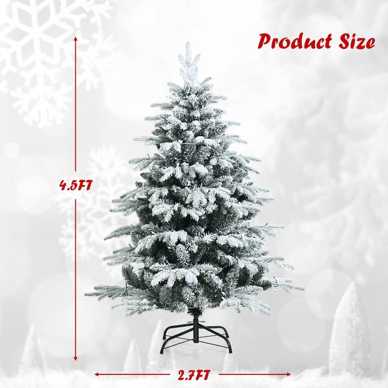 Gymax 4.5/6/7ft Snow Flocked Decoration Christmas Tree w/LED Lights &
