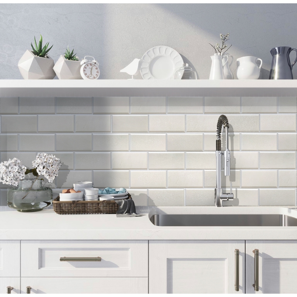 gray marble subway tile backsplash