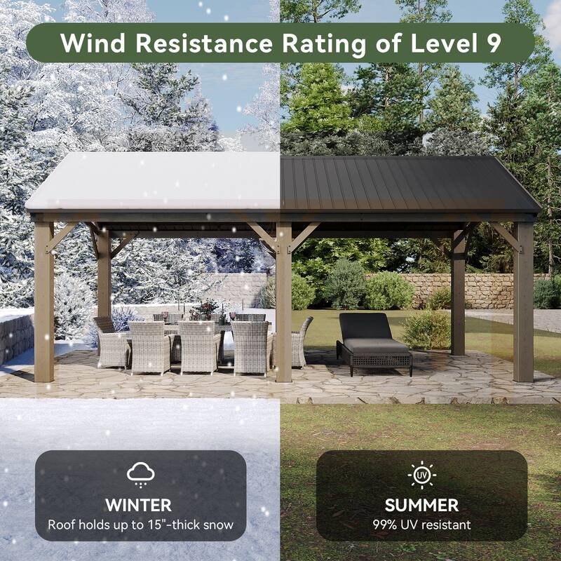 Outdoor Wood Gazebo with Galvanized Steel Gable Roof