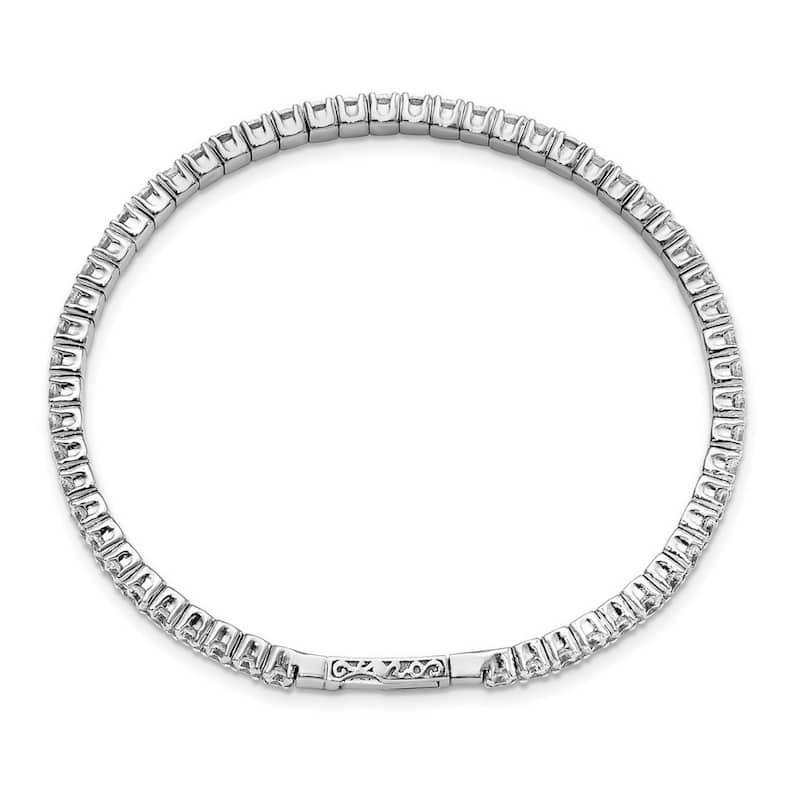 Curata 925 Sterling Silver 7" or 8" 3.1mm Cubic Zirconia Flexible Stackable Line Bangle Bracelet