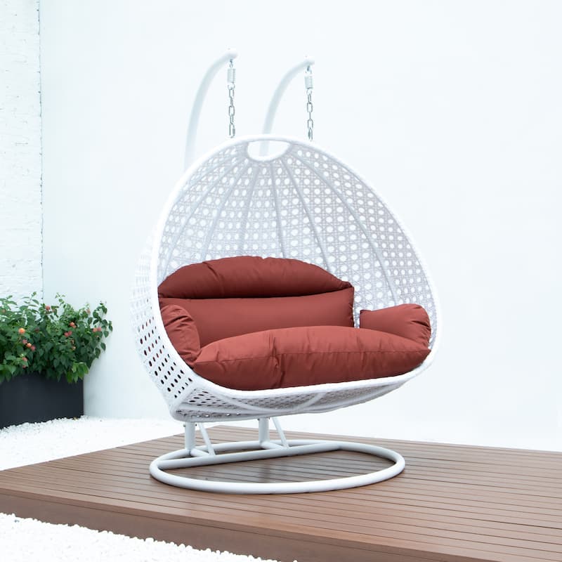 Egg-Shaped Swing Chair with Stand 2-Person Outdoor Patio Swing - Iron Frame & All-Weather Washable Cushions