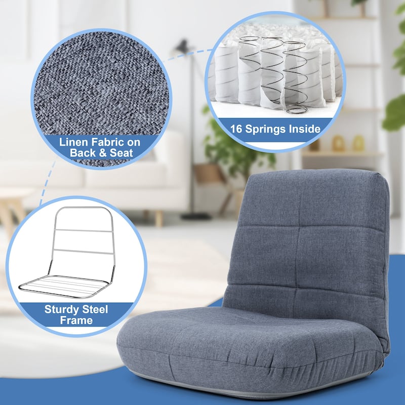 Folding Padded Floor Chair with with Adjustable Backrest for Lounge Meditation or Gaming