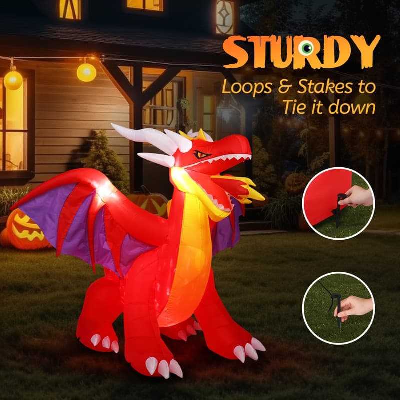 6FT Fire-Breathing Dragon Yard Halloween Inflatables Decorations - N/A