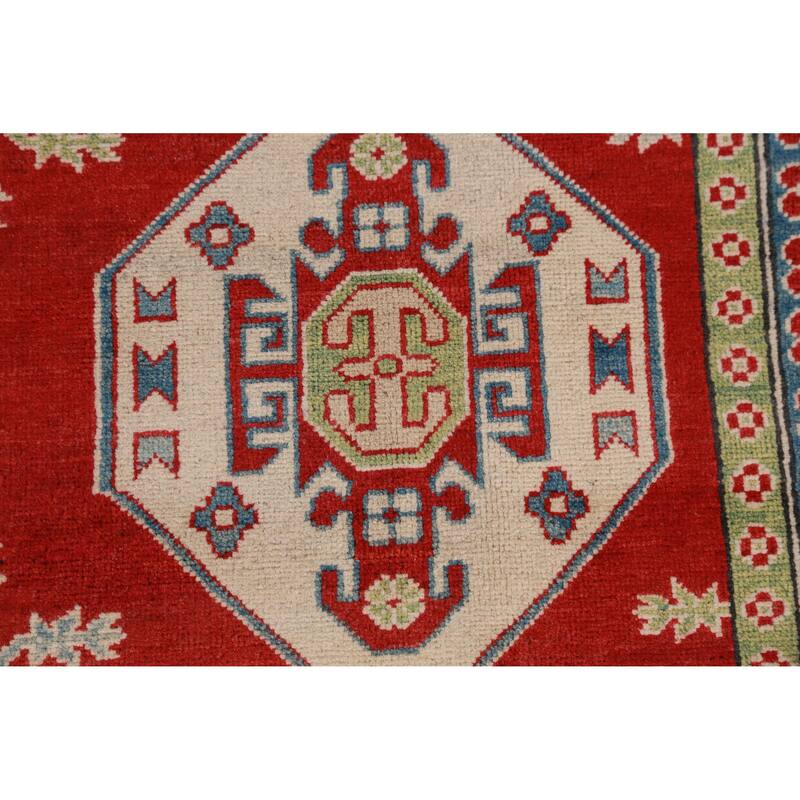 Hand Knotted Oriental 100% Wool Carpet Traditional Geometric Red Kazak Area Rug - 9' 6'' X 8' 0''