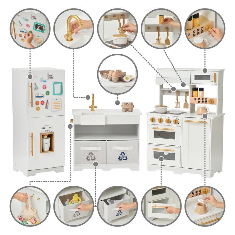 Teamson Kids Little Chef Atlanta Modular Play Kitchen with Accessories - 60.75" L x 12.99" W x 34.37" H
