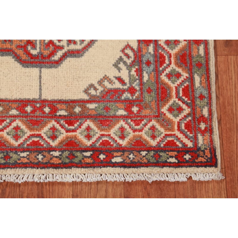 Geometric Kazak Foyer Rug Handmade Oriental Beige Wool Carpet - 2'0"x 3'0"