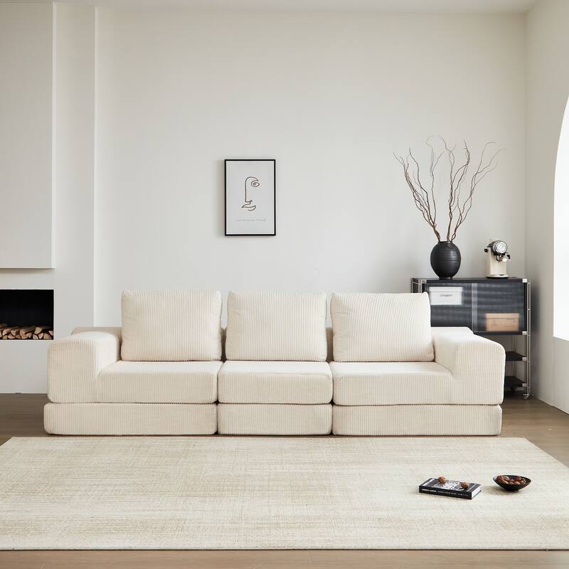 108'' Modular Sectional 3-Seater Cloud Sofa Bed with Deep Seating and High-Density Foam Cushions for Living Room or Apartment