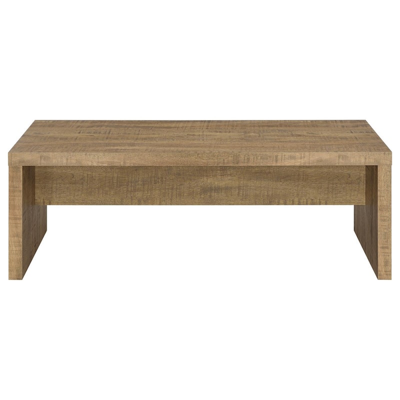 Nette 47 Inch Coffee Table with Rough Hewn Saw Marks, Wood, Natural Brown